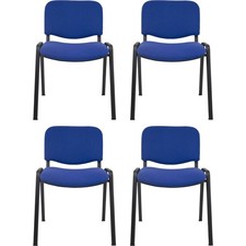 4x Stacking Conference Chairs Blue Fabric Black Metal Leg Reception Meeting Room
