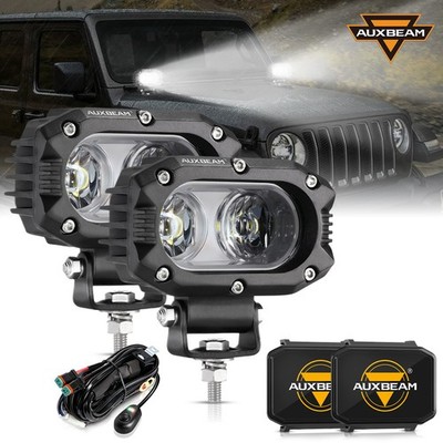 AUXBEAM 4'' White LED Work Light 120° Flood Pods & Black Cover Offroad Pickup