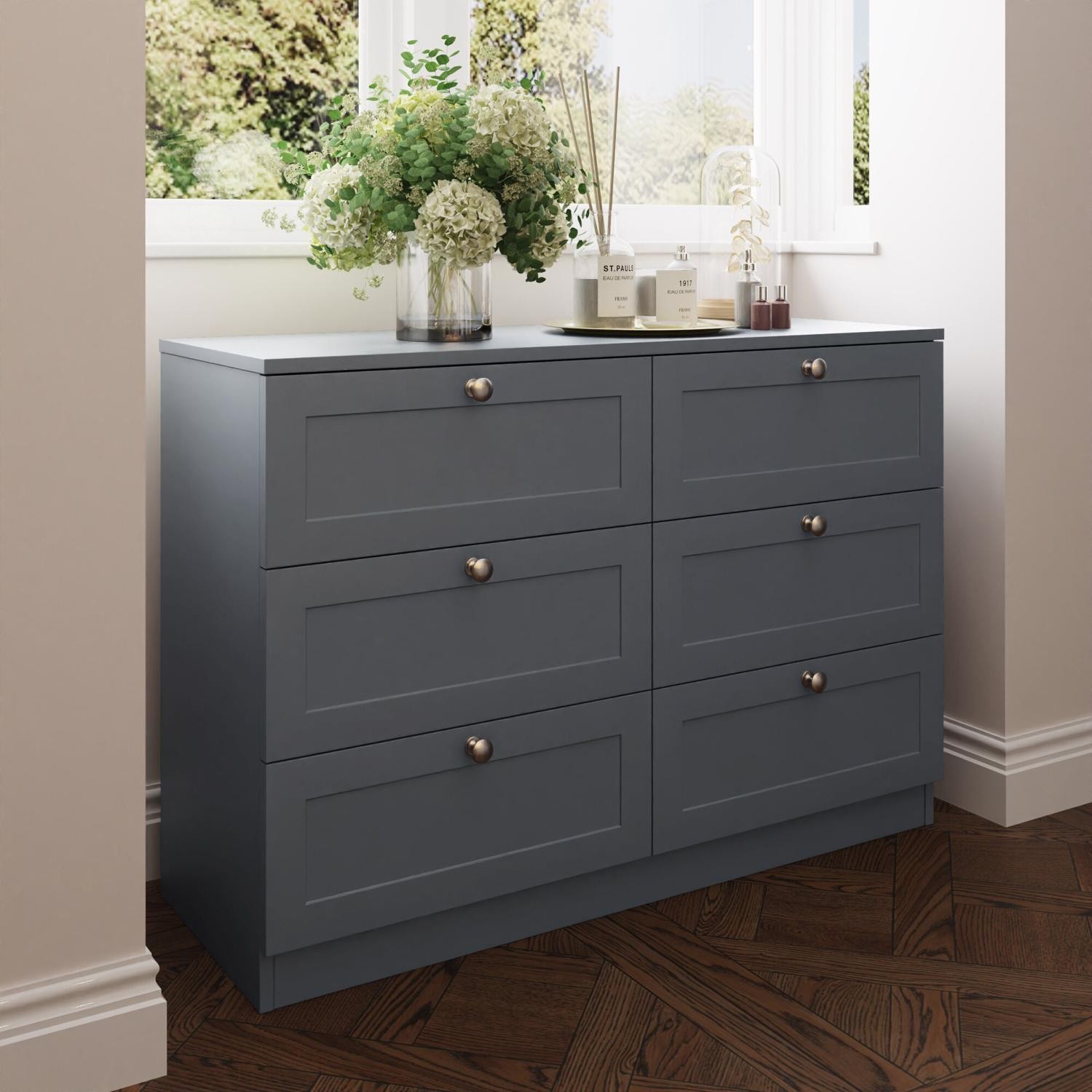 6 Drawer Chest of Drawers Modern Bedroom Furniture Shaker Style Matt Grey