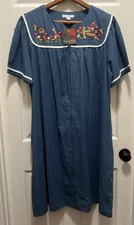 NWT Go Softly Patio Dress Zip Denim Mumu XL Blue Embroidered Flowers Hummingbird