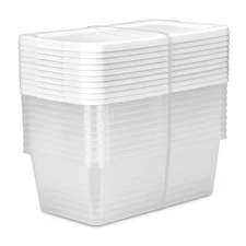 Set of (10) 6 Quart Storage Boxes, Clear Plastic Storage Bin with Snap-On Lid, W
