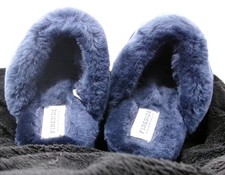 Dearfoams Women's Sydney Genuine Shearling Scuff Slippers, Navy US 9-GENTLY USED