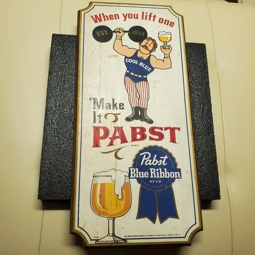 Vintage 1970's Colorful Pabst Blue Ribbon Beer PBR Cool Blue Sign Large 23-3/4"
