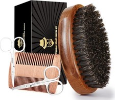 Beard Brush and Grooming Set with Boar Bristles, Comb, Scissors, Travel Bag - 4