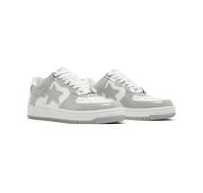 A Bathing Ape Bapesta Grey And White Patent Leather Men's Sneakers UK 10