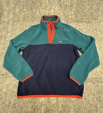 Lands End Men  s Color Block Snap T Fleece Pullover M Blue Teal Orange