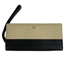 KATE SPADE Bi-Fold Zip Around Wallet / Clutch / Wristlet, Black/Vanilla/Tan