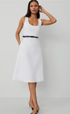 NWT ANN TAYLOR WHITE PONTE SLEEVELESS BELTED MIDI DRESS SZ 4