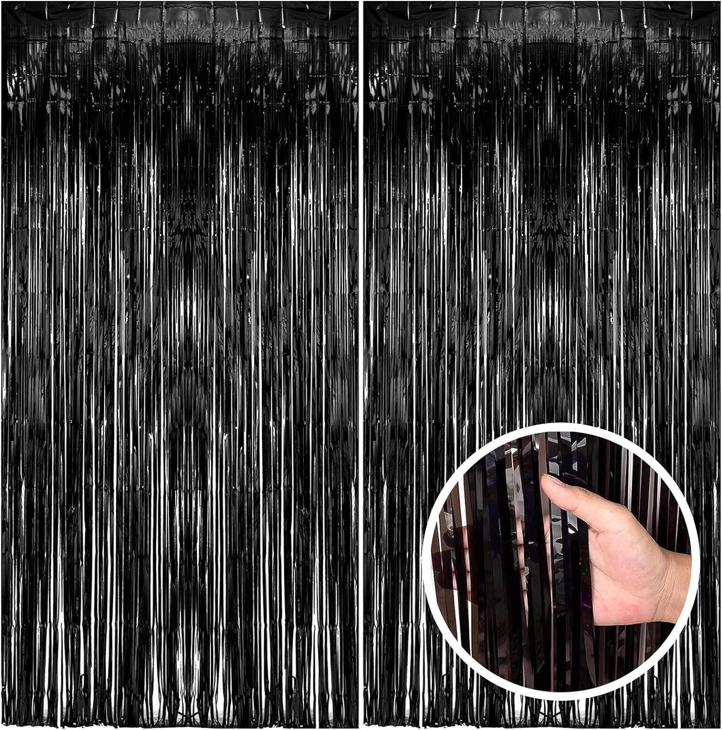 2 Pack Black Tinsel Foil Fringe Curtains for Halloween Party Decor