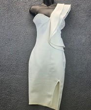 Cocktail Party Bodycon Dress S White Ruffled One Shoulder Formal Fairy