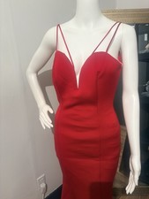 Red Mermaid Formal Gown Plunging V-Neck Double Spaghetti Strap Prom Dress