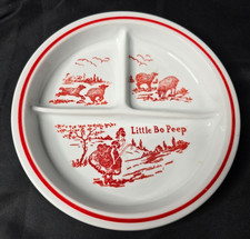 VITROCK LITTLE BO PEEP CHILD'S BABY DIVIDED BOWL RED WHITE MILK GLASS