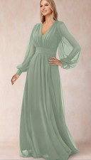 Mother of the bride dress, long chiffon fabric with sheer sleeves