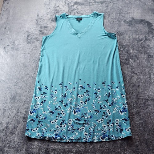 J Jill Wearever Collection Dress Womens Large Blue Sleeveless Floral Midi Summer - Picture 5 of 14