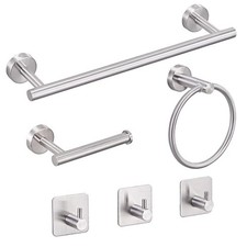 6 Pc Bathroom Hardware Set Brushed Nickel Towel Bar Ring TP  Robe Holders