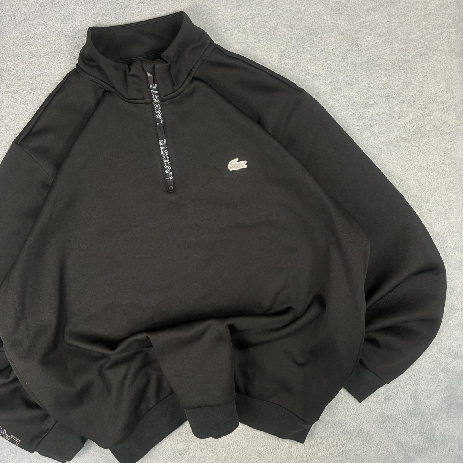 VTG Lacoste Black Spellout White Croc Size FR 7 / UK XXL 1/4 Quarter Zip Jumper image 3