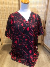 Scrubs Scrub Top Cartoon Valentine's Day Polyester Black and Red XL H134