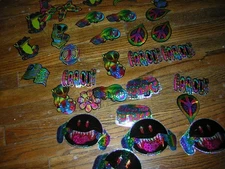 PSYCHEDELIC VINTAGE VENDING STICKERS ALIEN 1997 LICENSED BRAND IMPORTS LOT OF 32