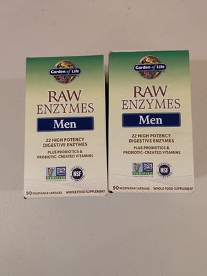 2 Pack Garden of Life RAW Enzymes Men 90 Vegetarian Capsules EXP:03/31/2026