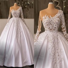Wedding Dresses Scoop Neck Ball Gown Applique Lace Net Train Layered Custom New