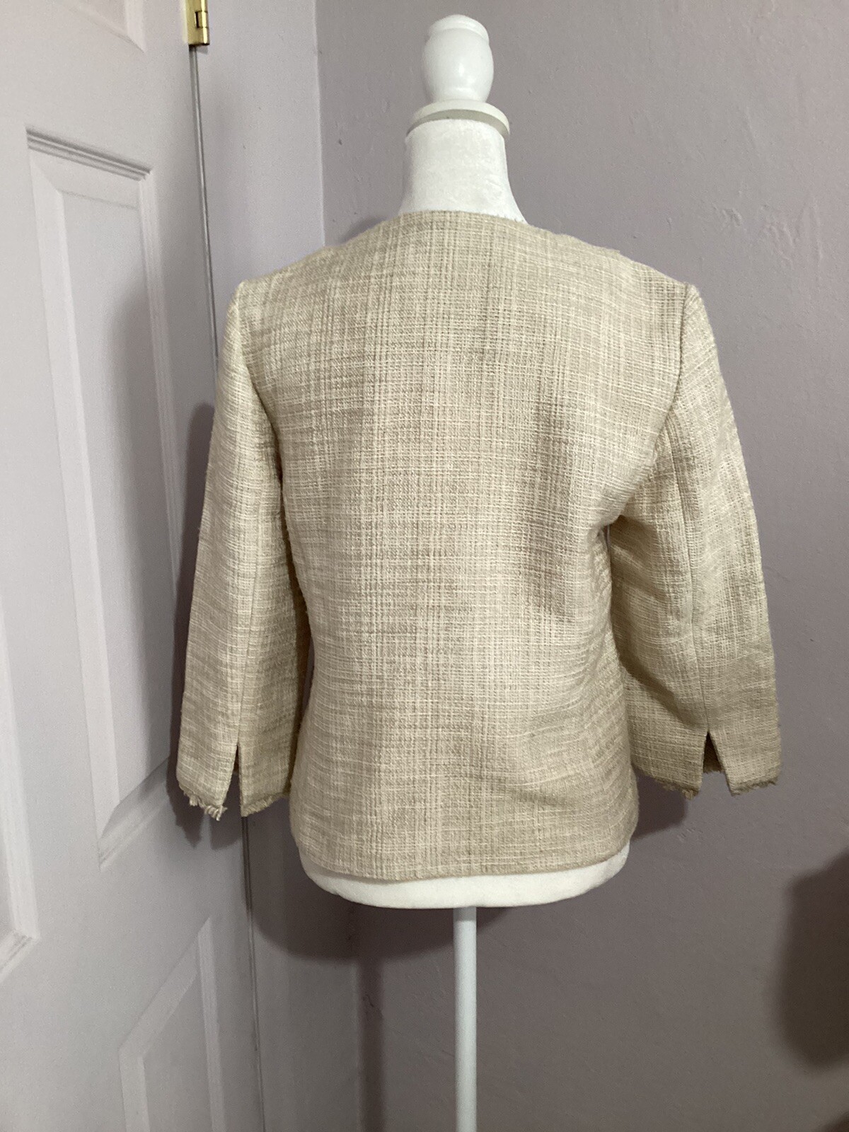 Karl Lagerfeld Cream Tweed Button Basic Jacket - image 4