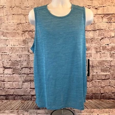 RBX Men's Blue Striped Sleeveless Performance Wicking Quick Dry Tank Top Large