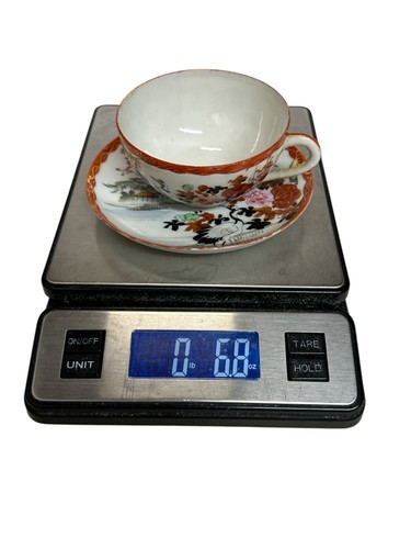 Eggshell Porcelain Tea Cup & Saucer, Geisha Art, Made in Japan, Vintage, Painted - Picture 8 of 8