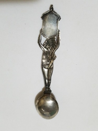 ANTICO P.W. CUCCHIAIO SOUVENIR ELLIS STERLING CAPO INDIANO CANADA - Foto 2 di 9