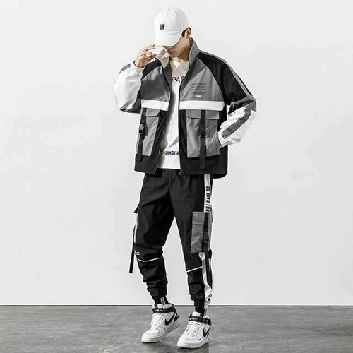 Mens Hip Hop Jacket Tracksuit Jacket+pants 2pc Sets Loose Coat & Long Pants W - Picture 4 of 26