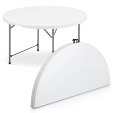 Monibloom 4Ft Portable round Foldable Table, Folding Plastic Desk with Carry Han
