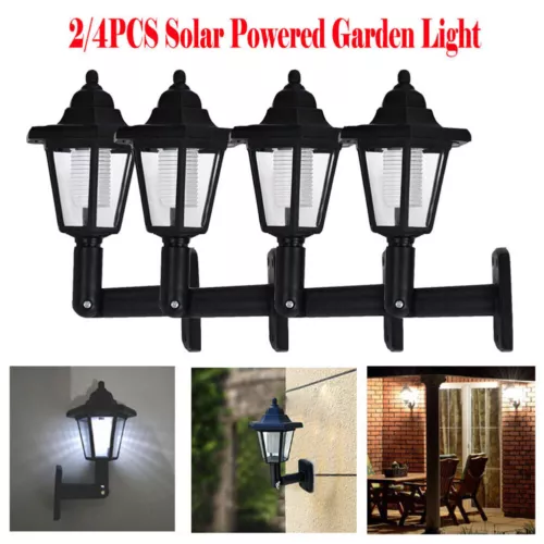 2/4 x Solar Powered Garden LED Light Outdoor Fence Wall Lantern Hexagonal Lamp
