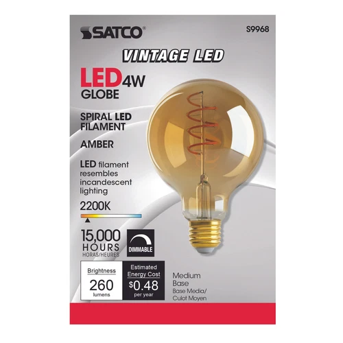 S9968 LED 4W =25W G30 Spiral Filament Globe Amber Nostalgic 120V Medium E26 - Picture 7 of 8