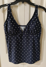 Merona Navy Blue White Polka Dots Tankini Swim Top Adjustable NWT Size Large