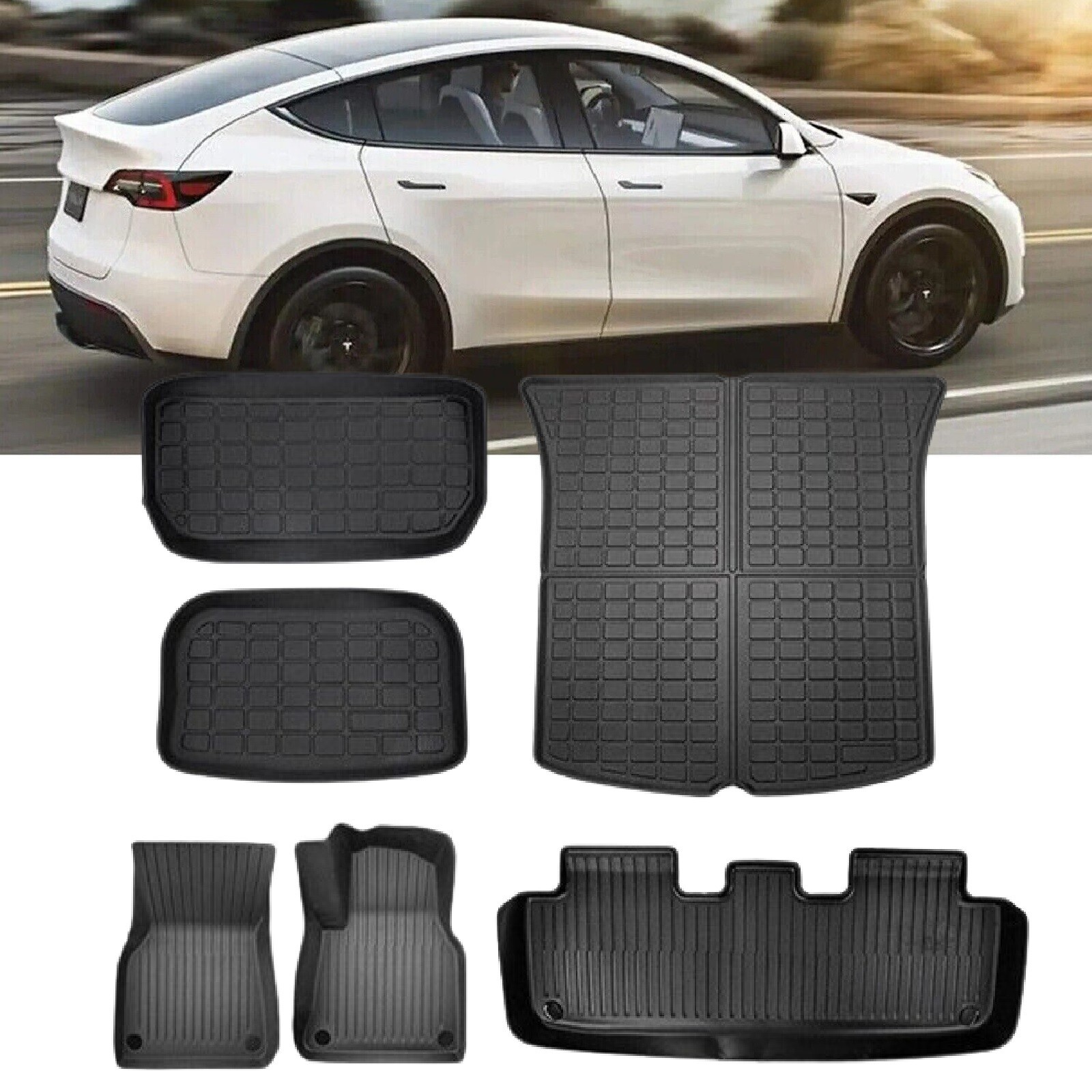 Floor Mats Rear Well Front Cargo Trunk Toolbox Car Boot Liners For Tesla Model Y