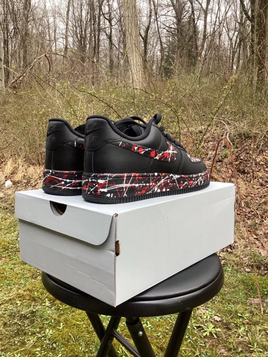 Nike Air Force 1 Low Black Custom splatter paint (Red,white) Or Pick 2  Colors