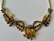 DELICATE 2 TONE BLUE AURORA BOREALIS AND CLEAR COLORS RHINESTONE CHOKER NECKLACE