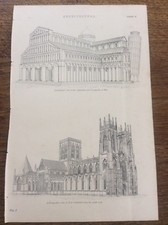 c19th c1870 Engraving Print Plate Architecture Leaning Tower Pisa York Minster