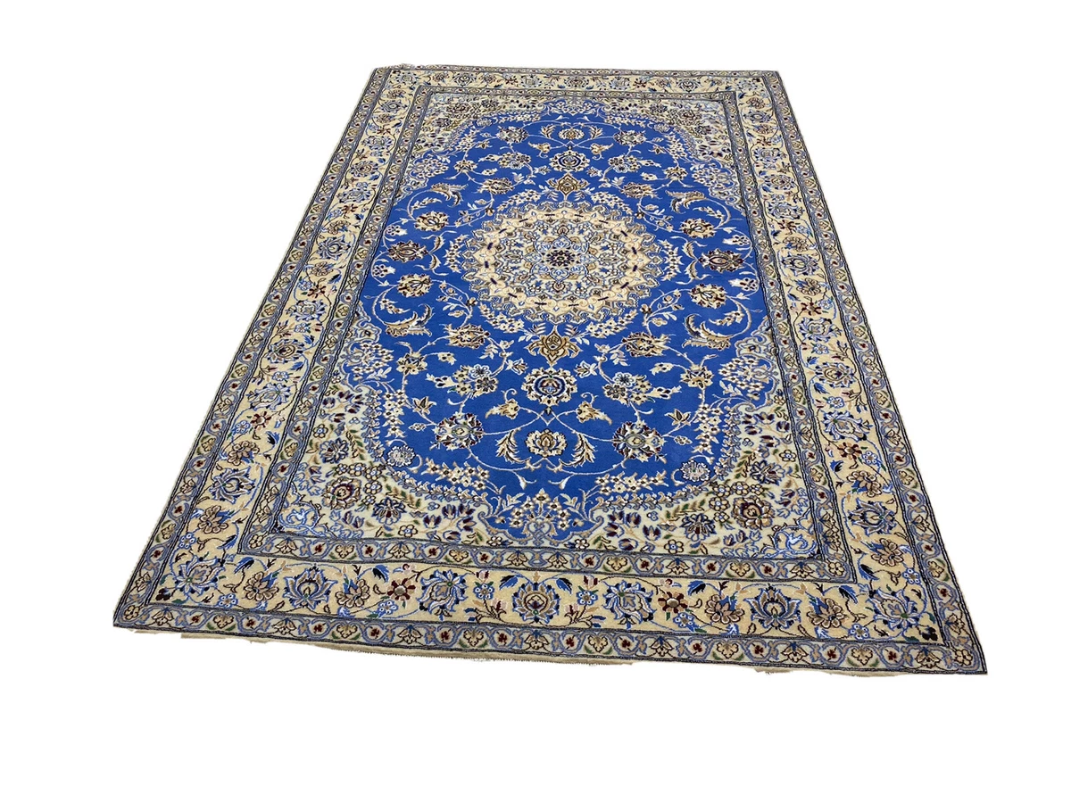 Tapis Persan Fait Main, Dimensions 138 X 86 Cm, Laine Et Coton, Coloris Bleu Foncé - Neuf
