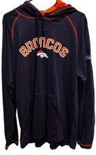Reebok NFL Football Denver Broncos Hoodie Large Blue Orange Kangaroo Pocket