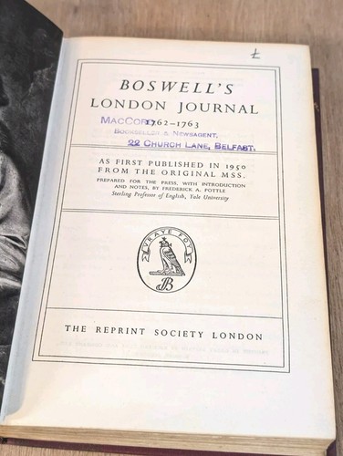 Boswell's London Journal 1762-1763 ~ Frederick A. Pottle 1952 Reprint Society Ed - Picture 8 of 13