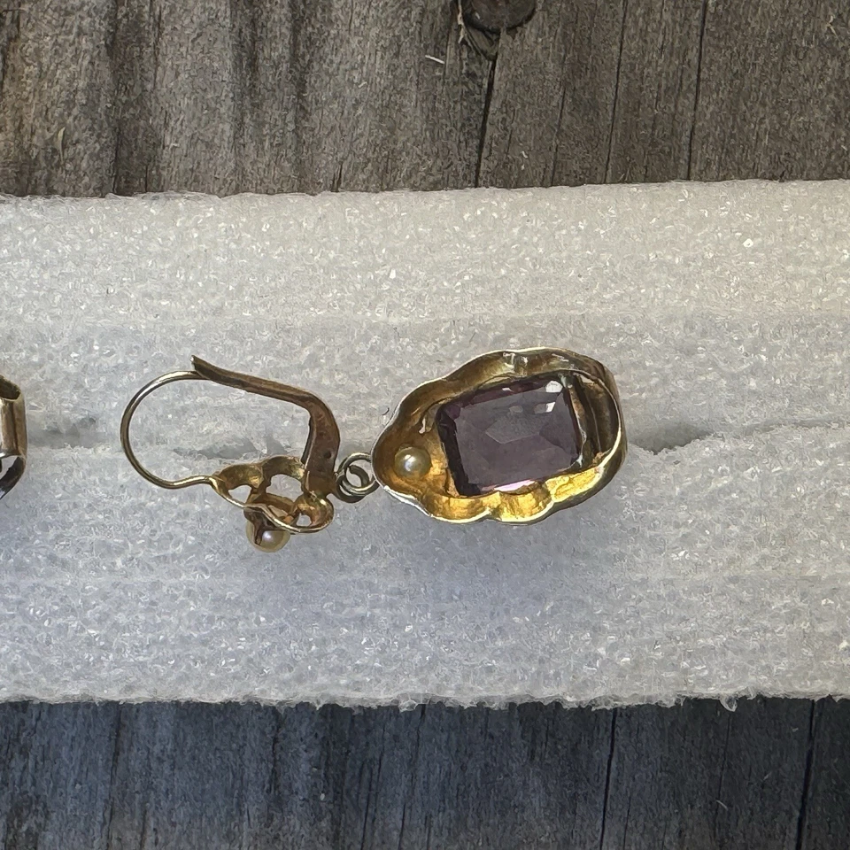 复古和稀有耳环 14k Alexandrite 金色? 10毫米带Akoya珍珠 — 第 4/4 张图片