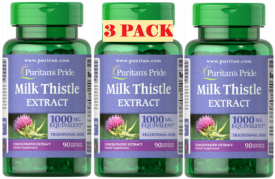 3 Pack Milk Thistle 4:1 Extract 1000mg (Silymarin) Concentrated Extract 270 caps