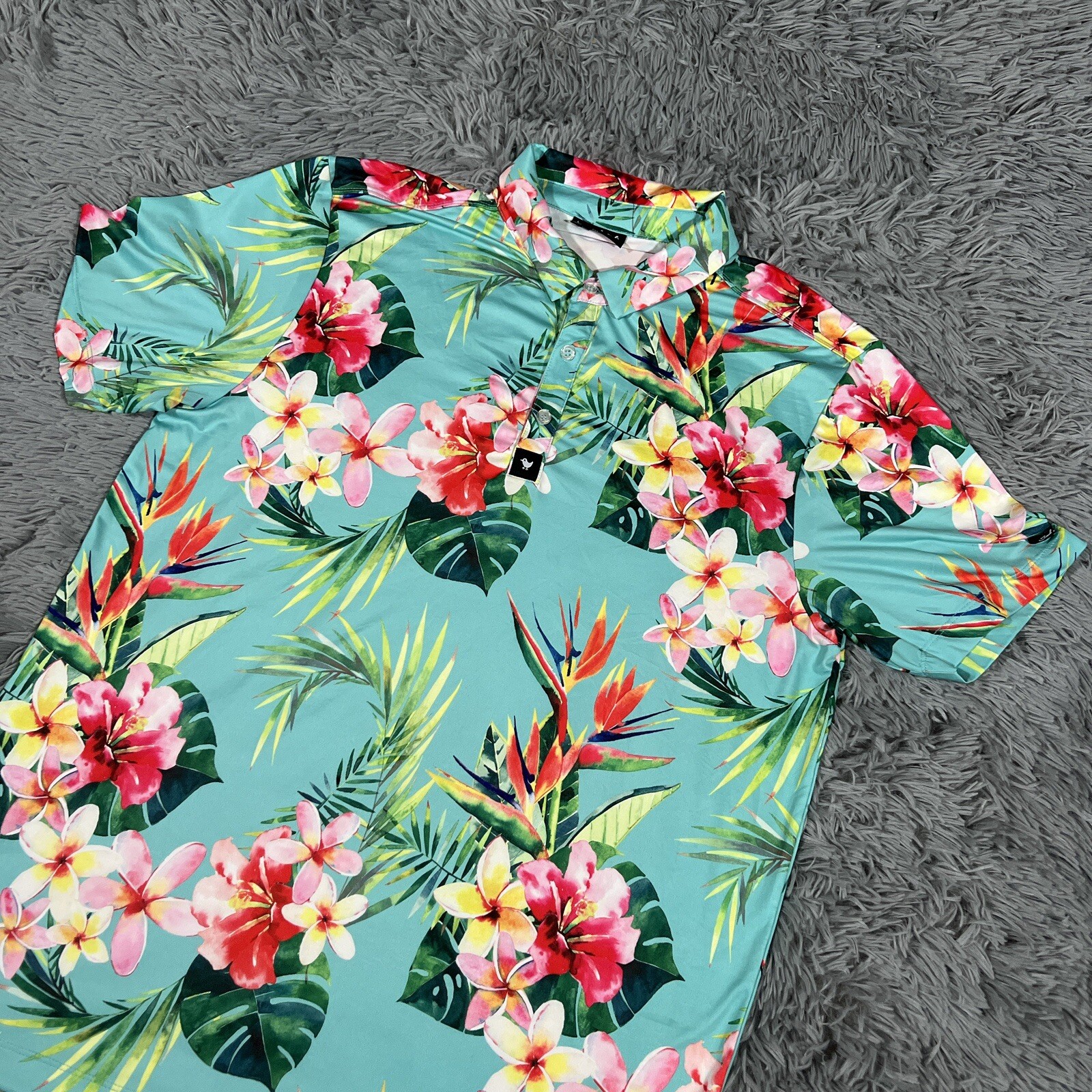 Bad Birdie Shirt Large Green Red Polo Golf Performance Floral Pullover Mens