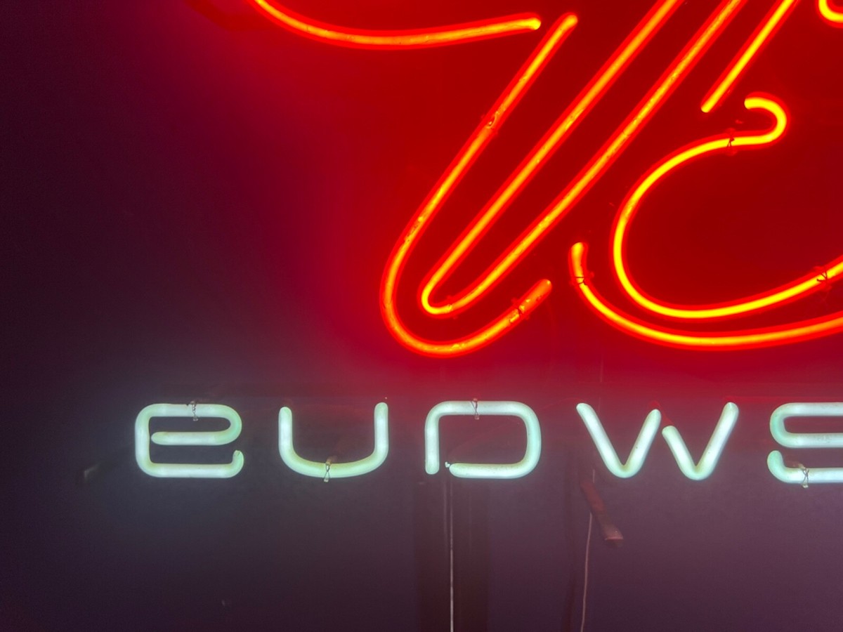 Rare Vintage Neon Budweiser Sign with Crown and Scroll 