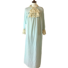 Sears Long Granny Nightgown Blue Pullover Lace Collar Cuff Cottagecore 32/34 Vtg