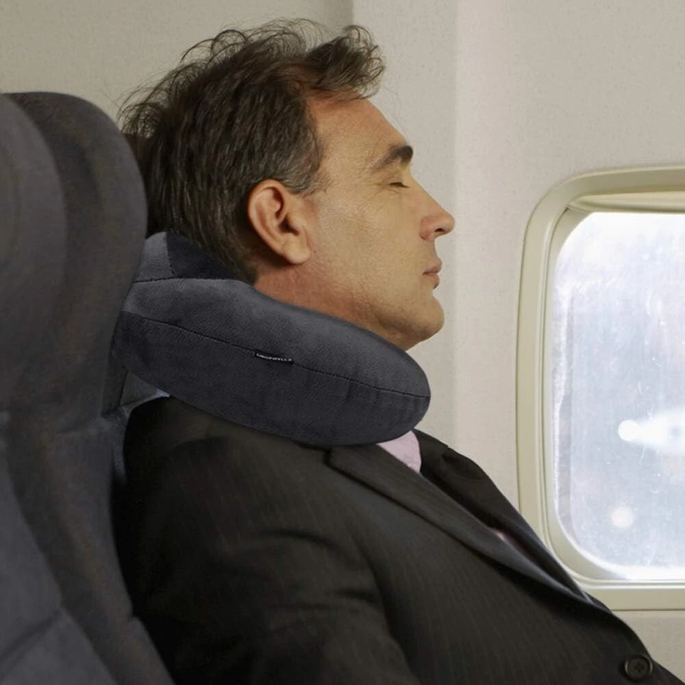 Ultra-Soft Velvet Inflatable Travel Neck Pillow for Airplane Train Car