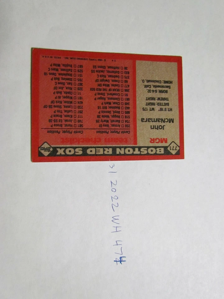 1986 Topps John McNamara Signed Baseball Card JSA Auction Certified  - Image 2 of 2