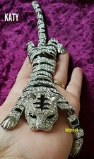10.23" Very Large Articulated Crystal Tiger Broach Vintage Silver BROOCH Pin UK