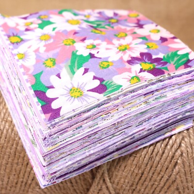 100 Sewing Charm Purple Cotton Floral Quilting Fabric Scraps Squares Crafts Diy