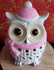 White Ceramic Fragrant Sachet Wide Eye Winter Hat Owl Potpourri Tealight Holder  — photo 2